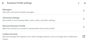 GBP settings menu